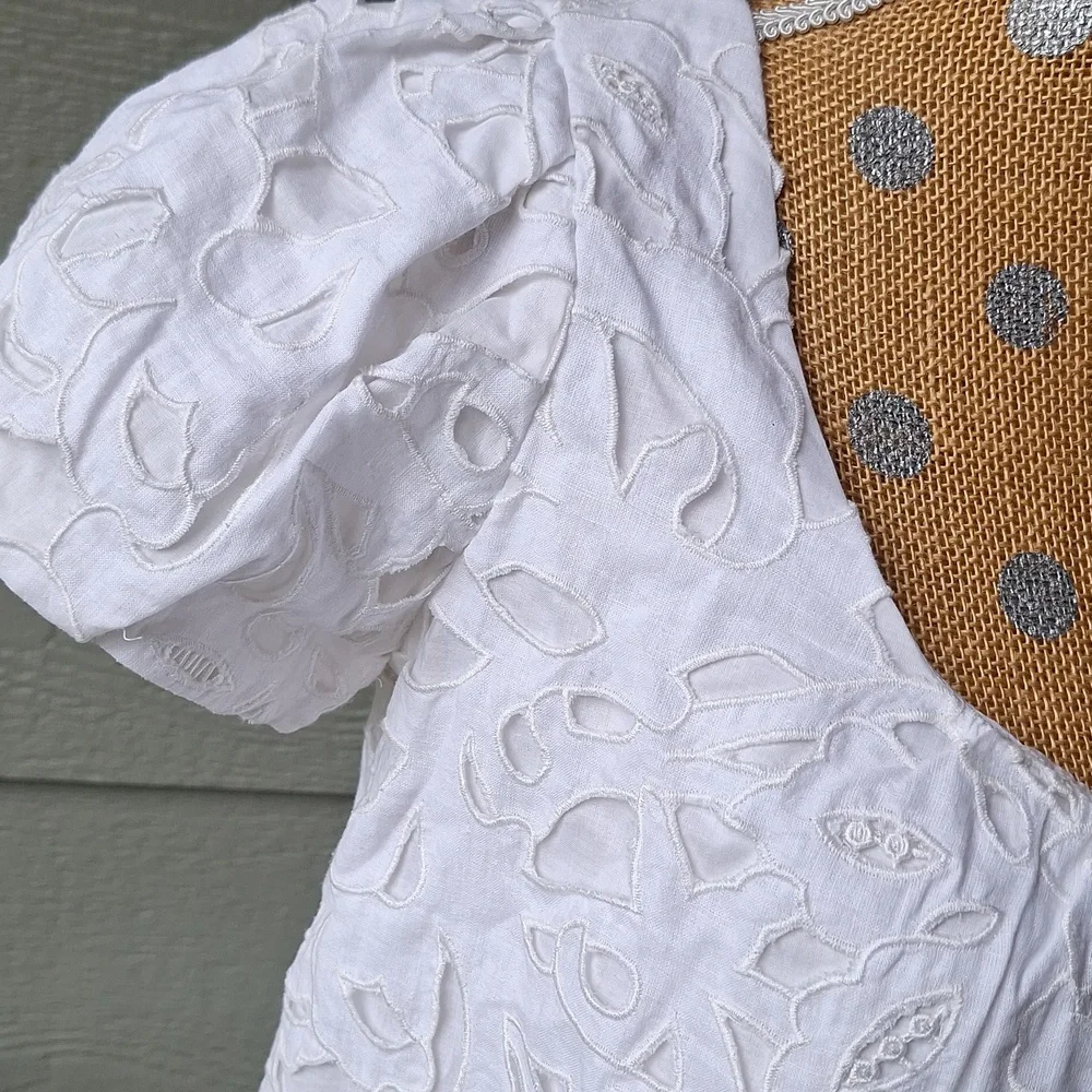 Robert Rodriguez Puffed Short Sleeve White Babydoll Cotton Dress Size 6 - Picture 3 of 12